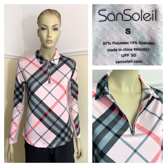 SanSoleil pink black plaid UPF 50 top S - Picture 1 of 11